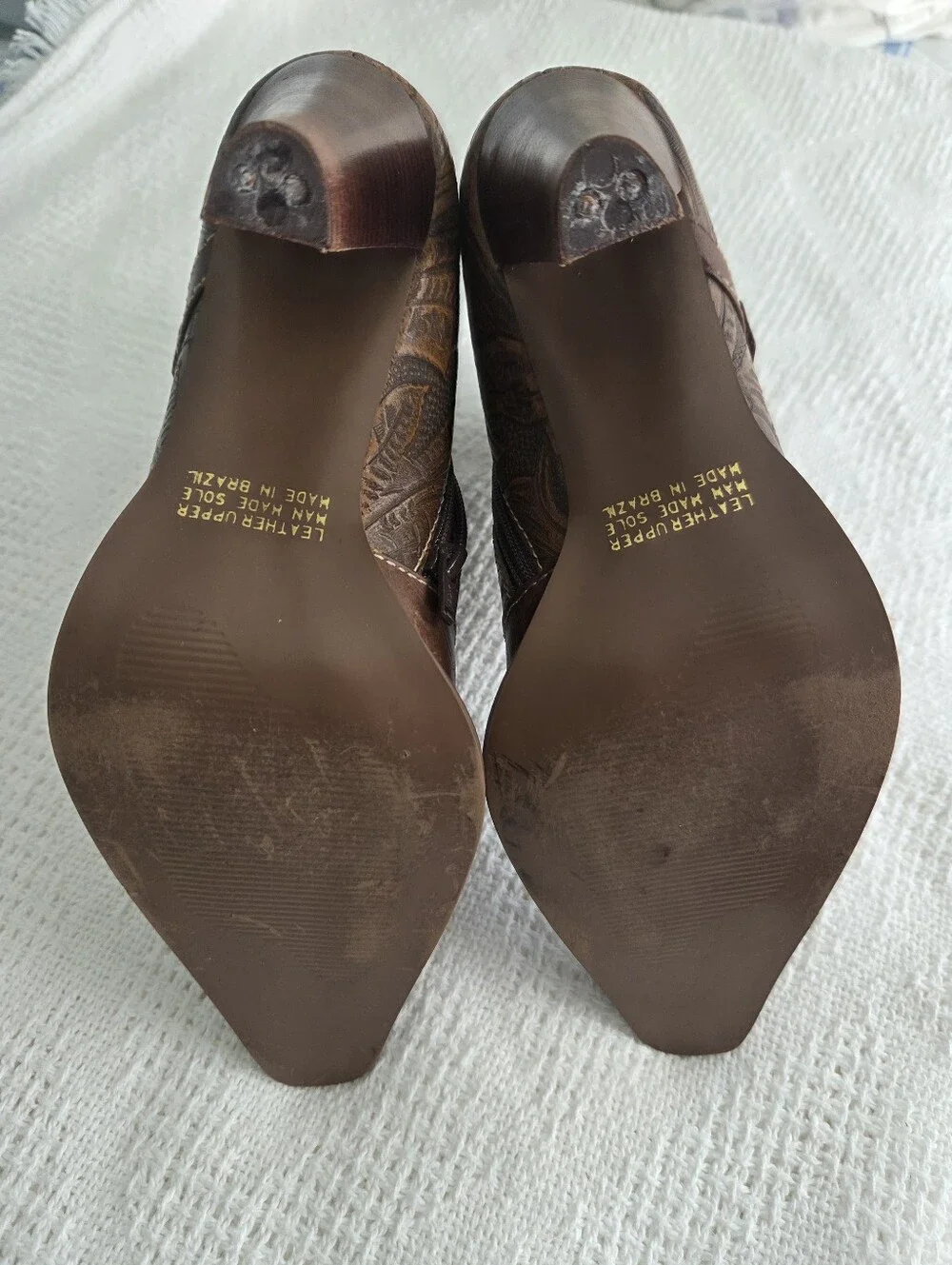 Worthington Brown Leather Embossed Tooled Heeled Ankle Boots Size 8M
